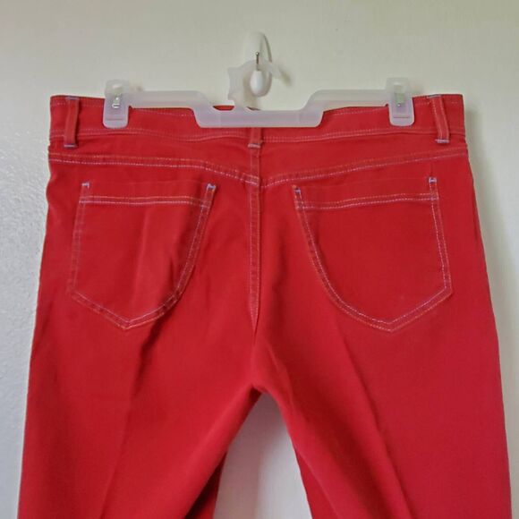 Lee Womens 16 Capri Jeans Red Stretch Button Hem High Rise Zipper 5-Pocket - Picture 9 of 15